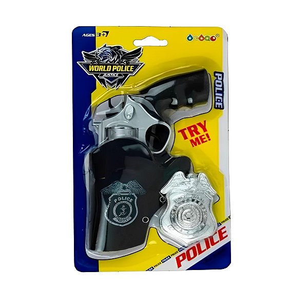Kit Policial Acessório para Fantasia de Delegado Detetive com Coldre Arma Pistola e Distintivo Cosplay Carnaval Bloquinho Festa Junina