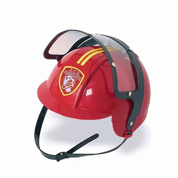 Capacete Bombeiro com Viseira Uniforme Fireman Salva Vidas Lifeguard Acessório Fantasia Profissões Dia das Crianças Festa de Aniversario Bloquinho Carnaval