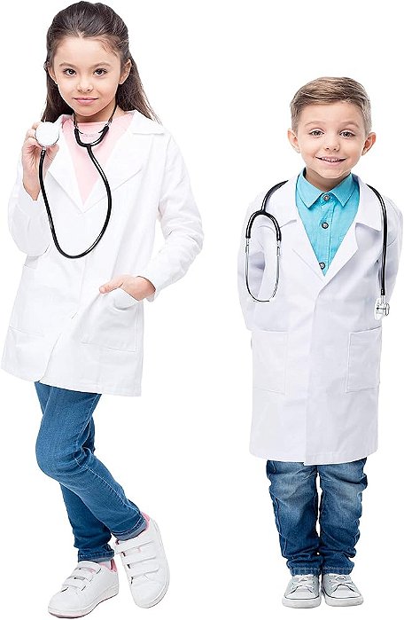 Fantasia Infantil Médico Doutor Cirurgião Dentista Veterinário Jaleco Médica Doutora Cirurgiã Veterinária Uniforme Profissões Dia das Crianças Bloquinho Carnaval Festa de Aniversario Presente