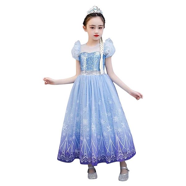 Fantasia Vestido Princesa Elsa Infantil Filme Frozen Festa de Aniversário Presente Dia das Crianças Menina Baile Carnaval Bloquinho de Rua