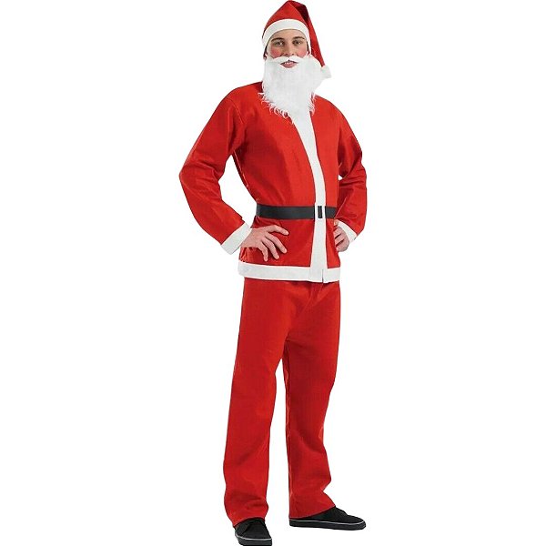 Fantasia de Natal Roupa Papai Noel Adulto Completo de Feltro Entrega de Presentes Ceia Noite de Natal