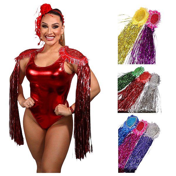Ombreira Carnaval Fitas Metalizadas Brilhantes com Franja Metalóide Tiras Coloridas Acessório Fantasia Bloquinho de Rua Folia Xuxa
