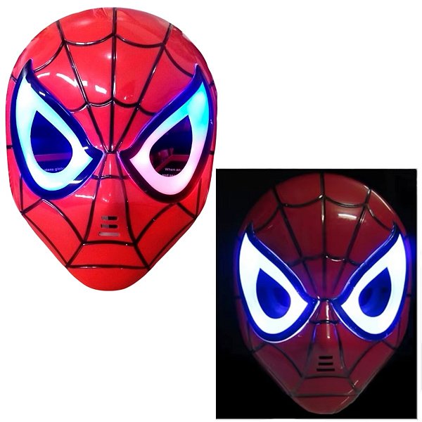 Máscara Homem Aranha Vermelho com Luz Fantasia Vingadores Acessório Super Herói Teia Vermelho Brinquedo Dia das Crianças Festa Aniversário Bloquinho Carnaval