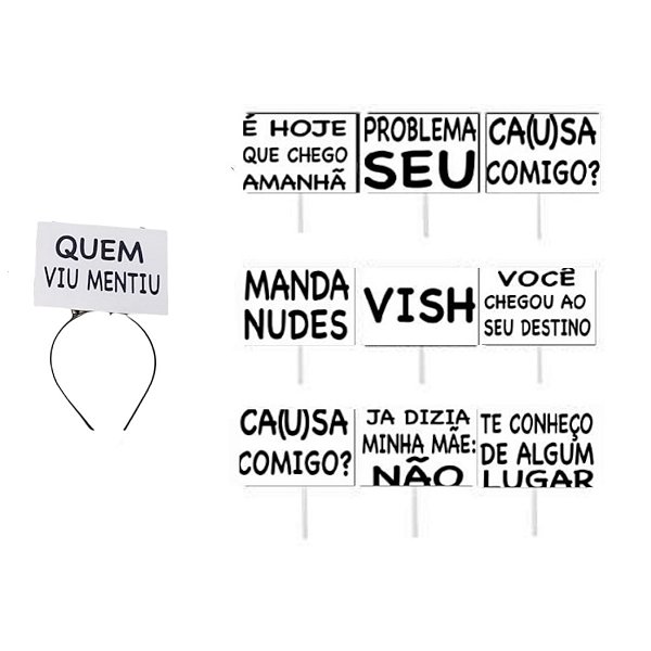 Pacote Tiara Plaquinha Carnaval Frases Divertidas Funk 10 Unidades Acessório Bloquinho Arquinho Galera Festa Balada Formatura Debutante Casamento