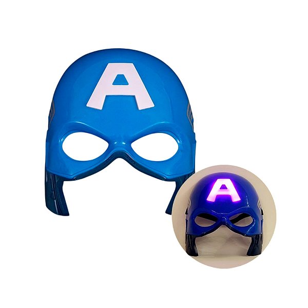Máscara Capitão América Led Meio Rosto Acessório Fantasia com Luz Super Herói Vingadores Festa Carnaval Dia das Crianças Presente de Aniversário Menino