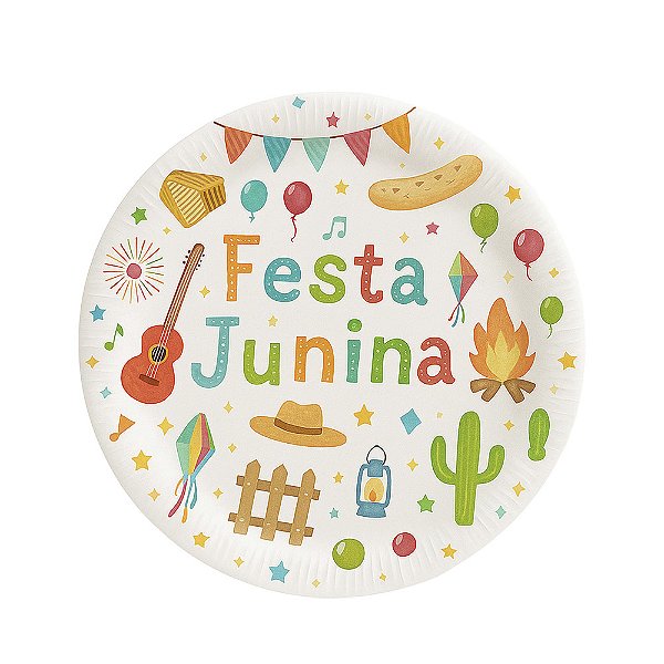 Prato Descartável Festa Junina Decoração de Mesa Tema Arraiá Festa Caipira São João