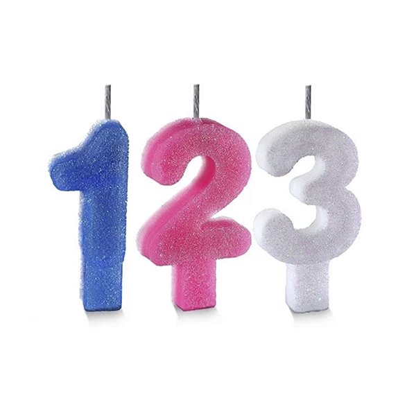 Vela de Aniversário Numeral com Glitter e Brilho Festa Enfeite de Bolo Decoração de Mesa Comemoração