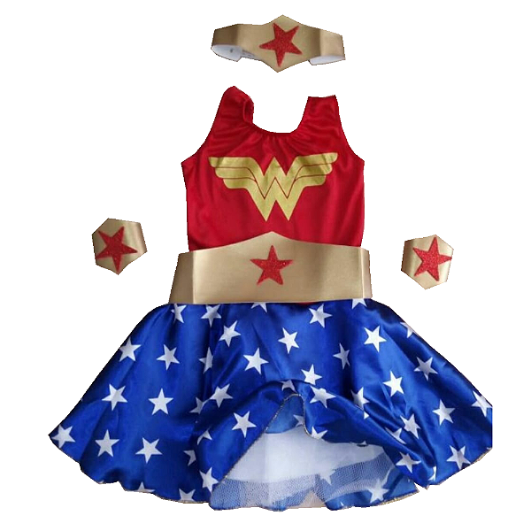 Fantasia Mulher Maravilha Infantil Vestido Super Homem Superman Super Herói Feminina Personagem de Heroína Festa Carnaval Dia das Crianças Presente de Aniversário Menina