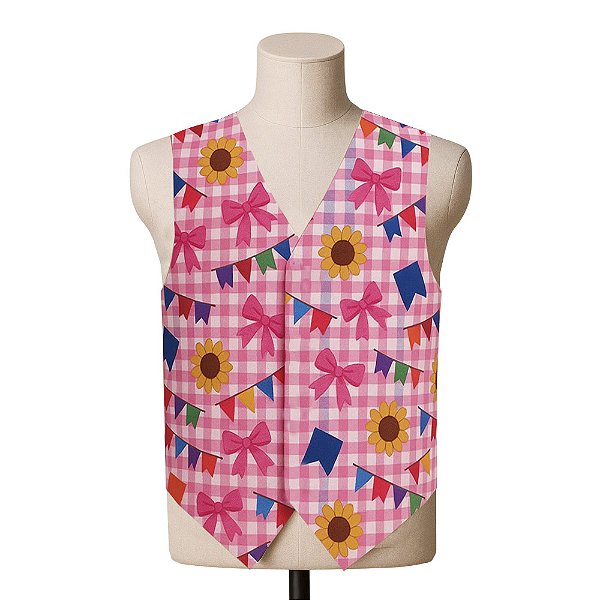 Colete Country Rosa Tecido Estampado Feminino Cowgirl Infantil Menina Boiadeira Festa Junina Peoa Vaqueira São João Caipira