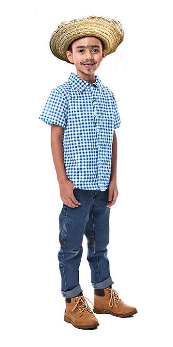 Fantasia Caipirinha Infantil Camisa Xadrez Masculina Manga Curta Blusa Quadriculada Caipira Menino Festa Junina São João