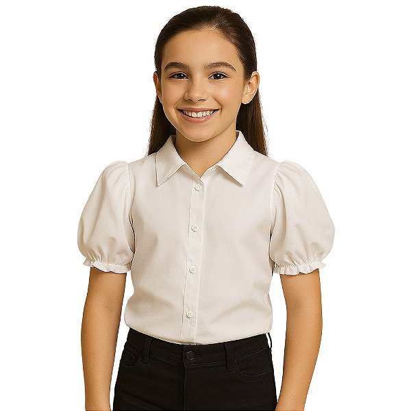 Camisa Branca Infantil Feminina Manga Curta Acessório Fantasia Festa Junina São João Country Cowgirl Boiadeira