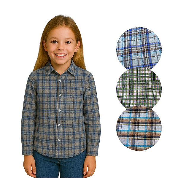 Camisa Xadrez Caipira Feminina Infantil Caipirinha Manga Longa Country Cowgirl Boiadeira Rodeio Festa Junina Quadrilha São João Quermesse Arraiá