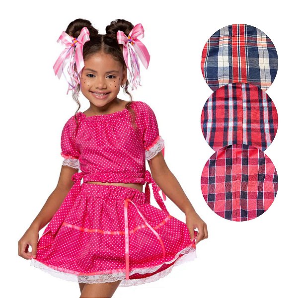 Conjunto Xadrez Feminino Infantil Miss Caipirinha Festa Junina São João Quadrilha Caipira Arraiá Quermesse