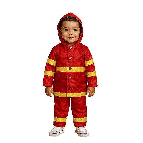 Fantasia Bombeiro Bebê Menino Infantil Uniforme Life Guard Salva Vidas Festa Tema Aniversário Profissões Masculinas Dia do Trabalho Bloquinho Carnaval