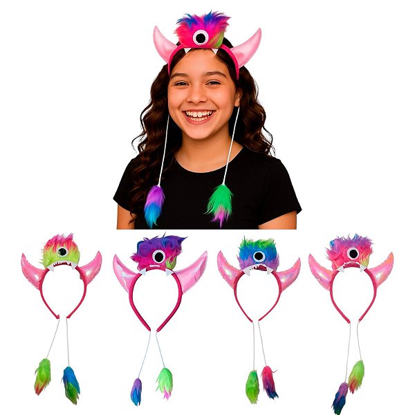 Tiara Monstrinho Colorido Trolls Monstros S.A. Acessório para Cabelo Maluco Cosplay Fantasia Monstro Festa Carnaval Halloween Dia das Crianças