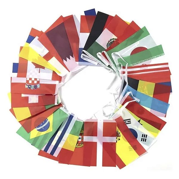 Varal Mini Bandeiras Países Missionários Decoração Bandeirinhas Copa Do Mundo Festa das Nações Cultos Missões Evangelho