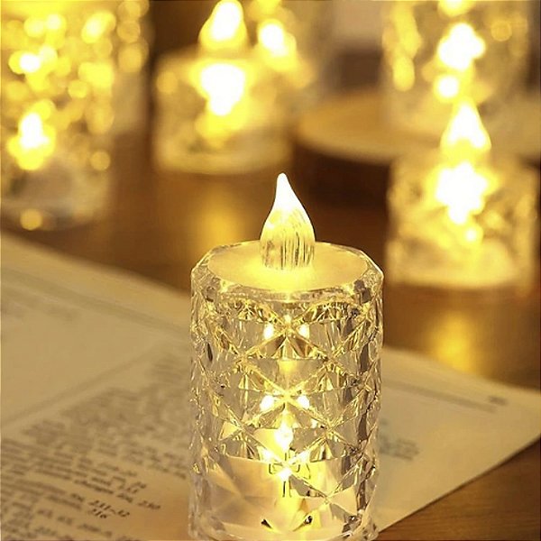 Vela Transparente Eletrônica Com Chama Artificial de Led Bateria Decoração de Mesa Natal Enfeite de Mesa Comemoração Natal Dia dos Namorados Festa de Aniversário Casamento Debutante Dia das Mães Dia dos Pais