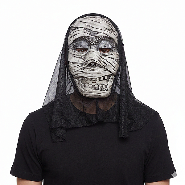 Máscara Múmia Acessório Fantasia Halloween Realista Assustadora Cosplay Dia das Bruxas Adereço Carnaval Bloquinho