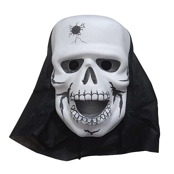 Máscara Caveira de EVA com Capuz Acessório Fantasia Esqueleto Festa Halloween Dia das Bruxas Carnaval Bloquinho