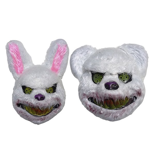 Máscara deTerror Bicho Pelúcia Macabro Urso Assassino Coelho do Mal Acessório Assustador Fanrtasia Halloween Festa Dia das Bruxas Noites do Terror Zumbi