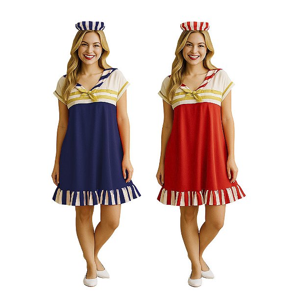 Fantasia Marinheira Americana Adulto Comandante Vestido Capitã Uniforme Profissões Bloquinho Carnaval Festa Halloween Dia das Bruxas Zumbi Terror