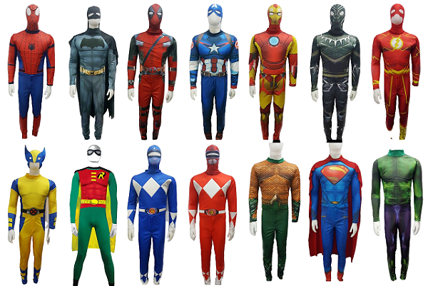 Fantasia Adulto Macacão Longo Super Herói Personagem Vingadores Liga da Justiça Cosplay Recreação Animação de Festa de Aniversário Dia das Crianças Carnaval Bloquinho