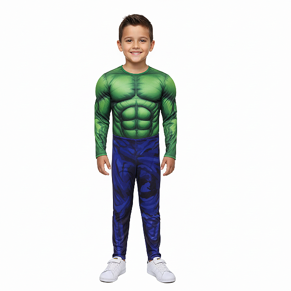 antasia Hulk Infantil Macacão Longo Super Herói Personagem Vingadores Festa Carnaval Dia das Crianças Presente de Aniversário Menino