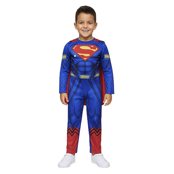 Fantasia Super Homem Infantil Macacão Longo Super Herói Personagem Superman Vingadores Festa Carnaval Dia das Crianças Presente de Aniversário Menino