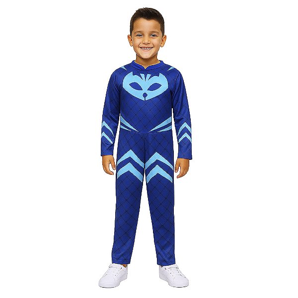 Fantasia Pj Mask Infantil Menino Gato Macacão Longo Super Herói Personagem Festa Carnaval Dia das Crianças Presente de Aniversário Menino