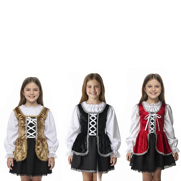 Vestido Pirata Chique InfantilFantasia Vestido Pirata Feminina Infantil Piratinha Carnaval Caça ao Tesouro Halloween Bruxa Zumbi Terror