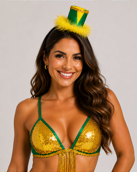 Tiara Brasil Arquinho Cartola Verde e Amarela Torcida Copa do Mundo Desfile 7 de Setembro Festa das Nações