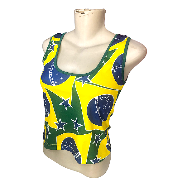 Camiseta Feminina Regatinha Cropped Brasil Torcida Copa do Mundo Jogo Seleção Verde e Amarelo 7 de Setembro