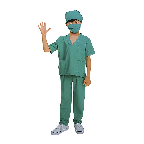 Fantasia Enfermeiro Infantil Anestesista Cirurgião Médico Socorrista Hospital Uniforme Profissões Masculinas Festa de Aniversario Menino Bloquinho Carnaval