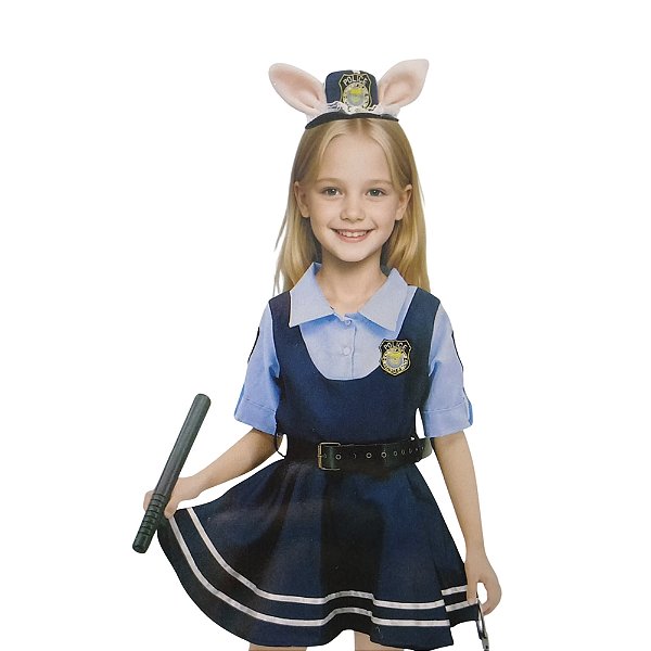 Fantasia Policial Feminino Infantil Zootopia Little Rabit Segurança Uniforme Profissões Femininas Festa de Aniversario Menina Bloquinho Carnaval