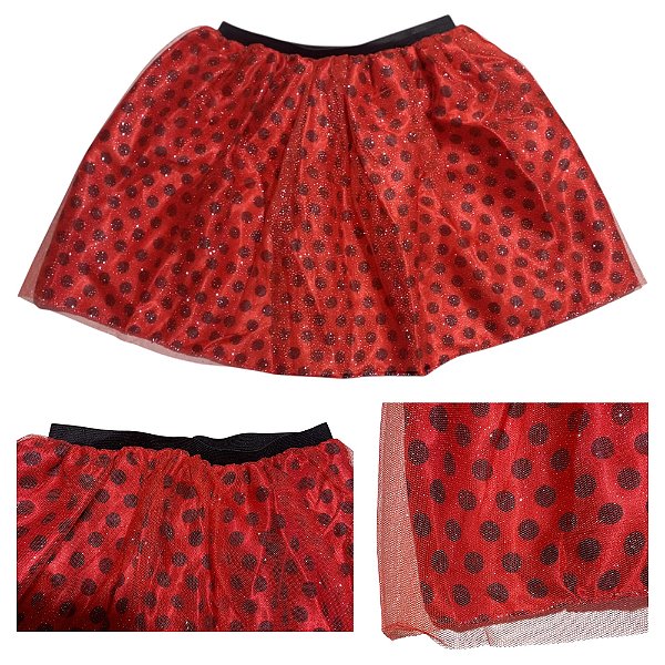 Saia Tutu Adulto Bolinhas Poá Kit Fantasia De Joaninha Cosplay Bichinhos Carnaval Bloquinho de Rua Acessório Bichos Insetos Mosquito