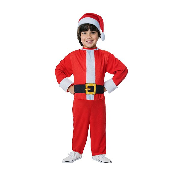 Fantasia de Natal Roupa Papai Noel Infantil Macacão Menino Traje para Noite Natalina Ajudante Entrega de Presentes