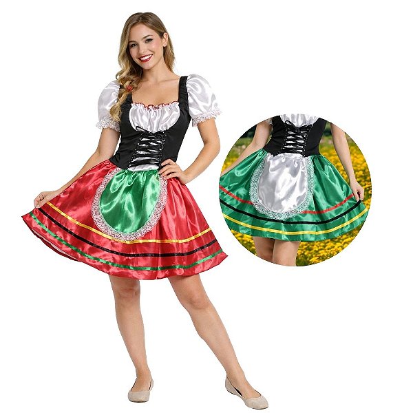 Fantasia Portuguesa Feminina Adulto Vestido Português Camponesa Traje Típico Países Festa Temática Cultural Feira das Nações Tradicional Folclore