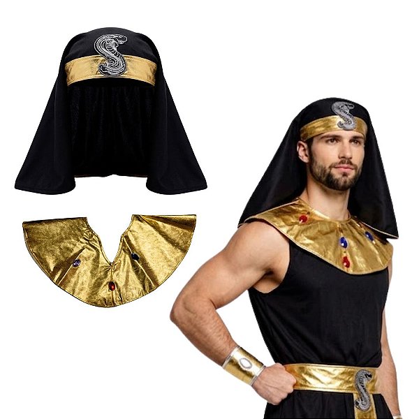 Kit de Acessórios Fantasia Faraó Cosplay Rei Egípcio Carnaval Halloween Macabro Dia das Bruxas Noites do Terror Zumbi Festa das Nações Tema Países