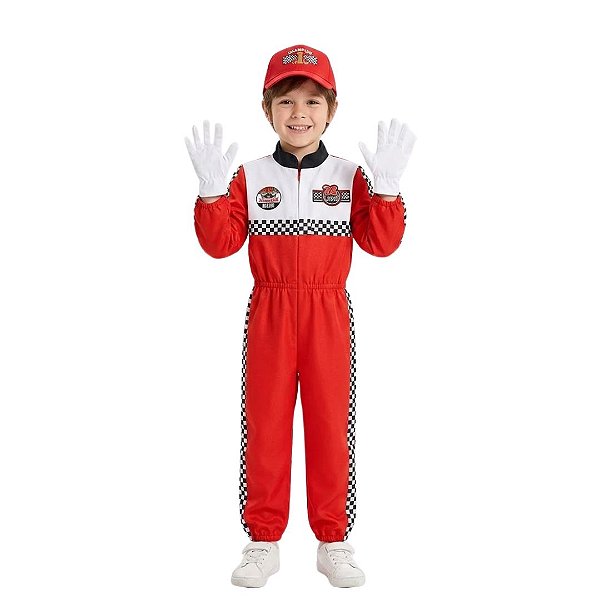 Fantasia Piloto Fórmula 1 Infantil Roupa de Corrida Uniforme Profissões Masculinas Festa de Aniversario Bloquinho Carnaval