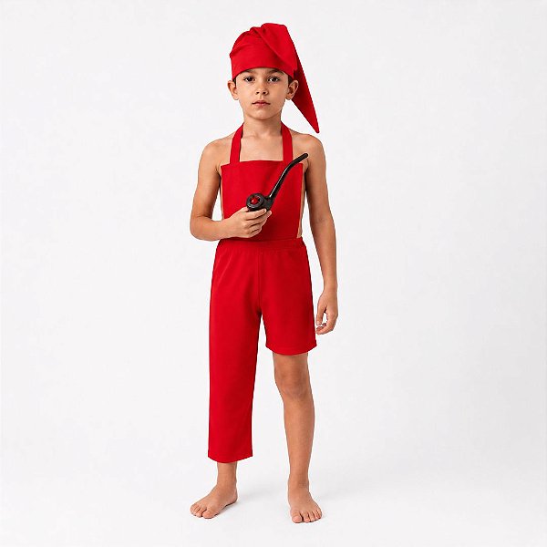 Fantasia Saci Pererê Infantil Completa Lenda do Folclore Sitio Pica Pau Amarelo Cosplay Carnaval Halloween Dia das Bruxa
