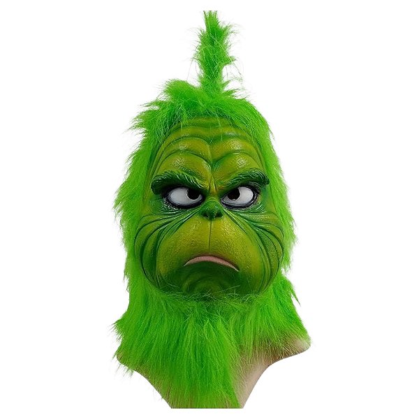 Máscara Grinch Latex com Capuz Monstro Verde Natal Acessório Personagem Fantasia Natalina Cosplay Halloween Festa Temática Carnaval