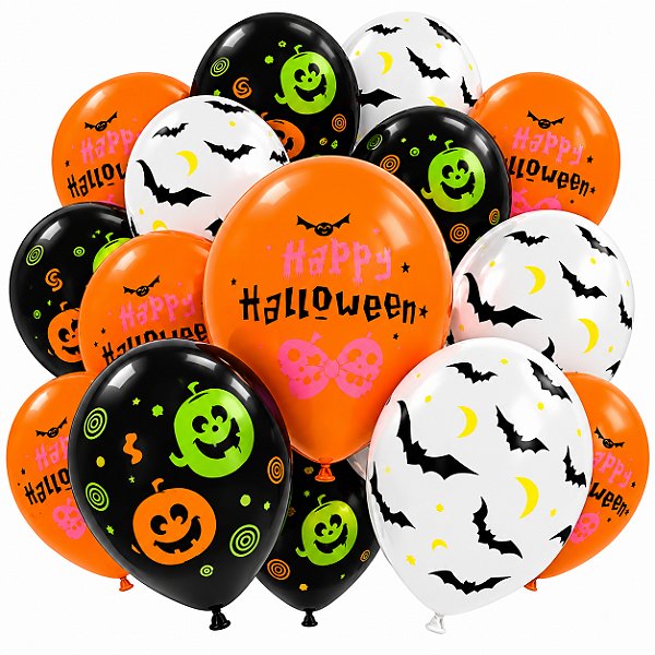Kit Balão Halloween com 50 Unidades Balões Latex Bexiga para Decoração Dia das Bruxas Cenário Festa Assombrada Temática Terror