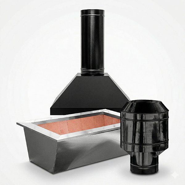 Kit Coifa Piramidal em Galvanizado Com Braseiro 100 x 60 x 45