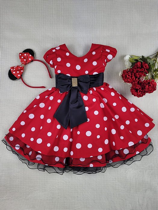 Vestido Infantil Festa Minnie Vermelho com Bolinhas Temático  - 1687  (1 ao 3)