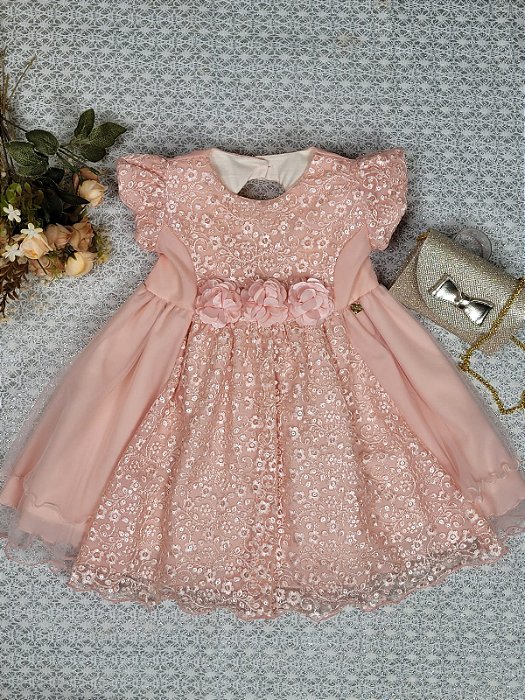 Vestido Festa Infantil Salmão LLK - Cod: 503 ( 2 e 3)