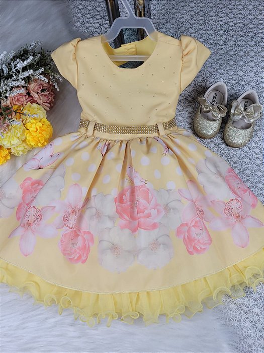 Vestido de Festa Infantil Jardim Encantado Amarelo - Pekeninos Kids Store