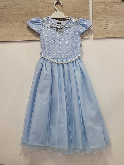 Vestido Festa Infantil Longo Azul Claro - Pekeninos Kids Store