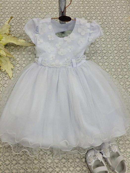 Vestido Menina Bebe Batizado Branco   ( M/G )   -  2353