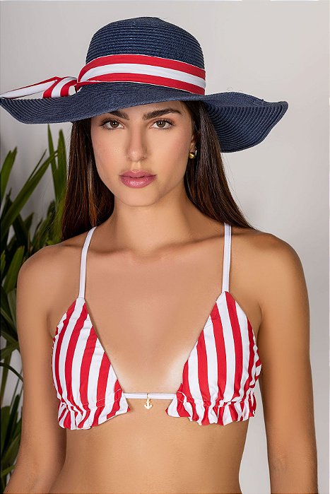 Top de Biquíni Listrado Vermelho Marina