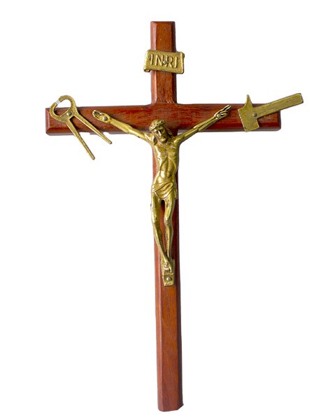 Crucifixo de madeira escura porta/ parede Nsra Salette